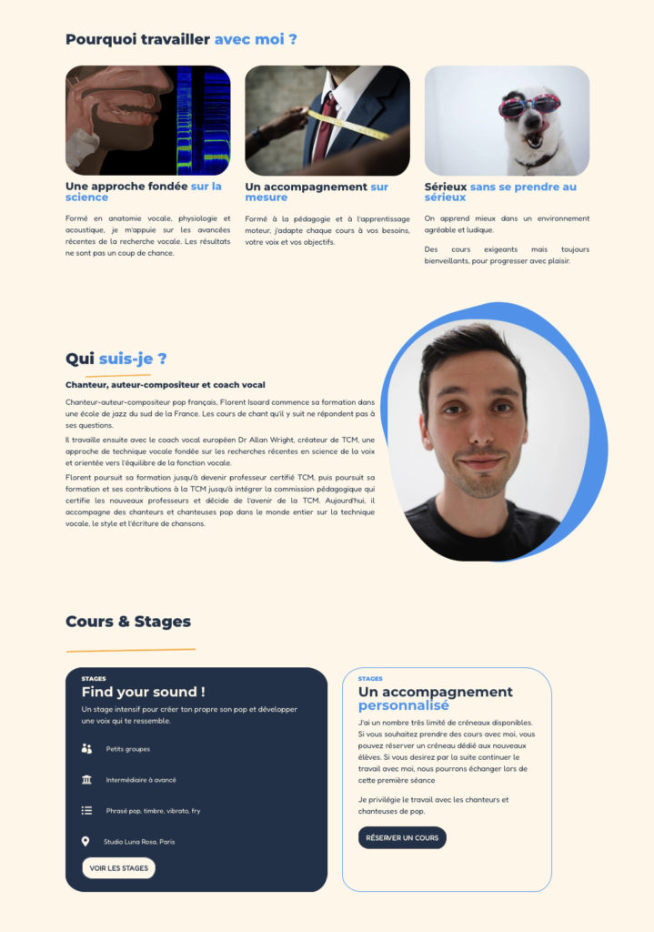 Capture du site montrant sa structure